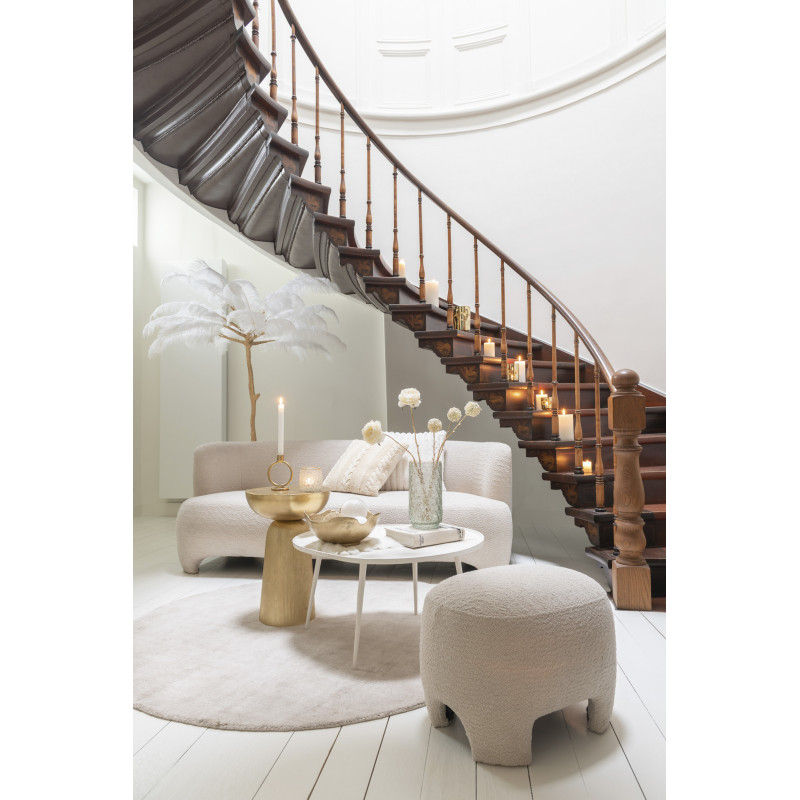 Pouf Ovale Plush en Tissu Blanc Bois Éponge - 2