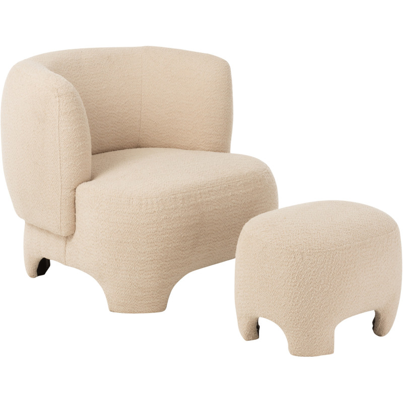 Pouf Ovale Plush en Tissu Blanc Bois Éponge - 7