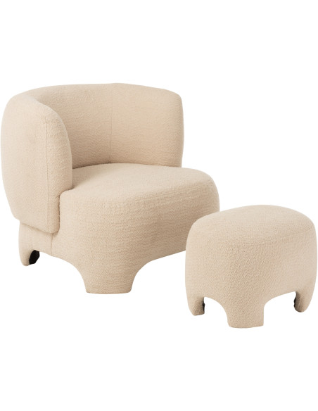 Pouf Ovale Plush en Tissu Blanc Bois Éponge - 7