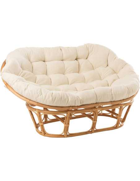 Canapé Papasan 2 places Roni en Rotin Naturel Tissu Blanc - 1