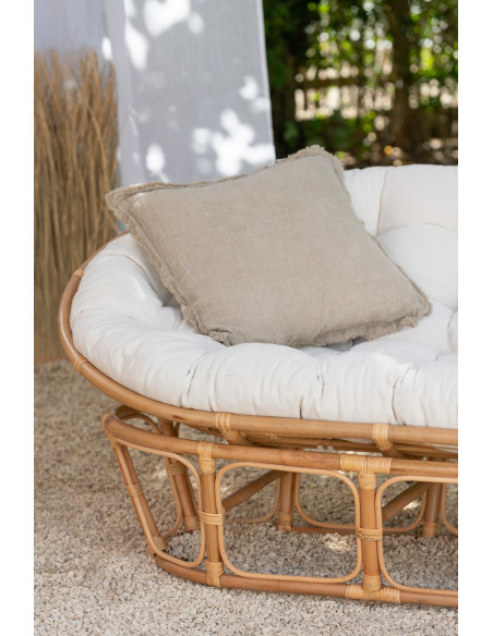 Canapé Papasan 2 places Roni en Rotin Naturel Tissu Blanc - 2