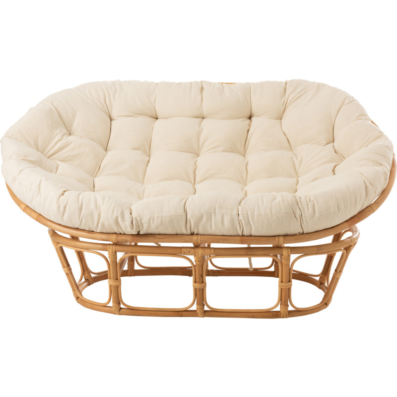 Canapé Papasan 2 places Roni en Rotin Naturel Tissu Blanc - 3