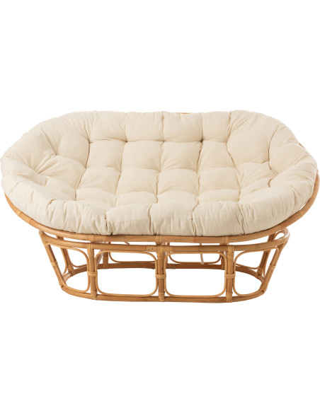 Canapé Papasan 2 places Roni en Rotin Naturel Tissu Blanc - 3