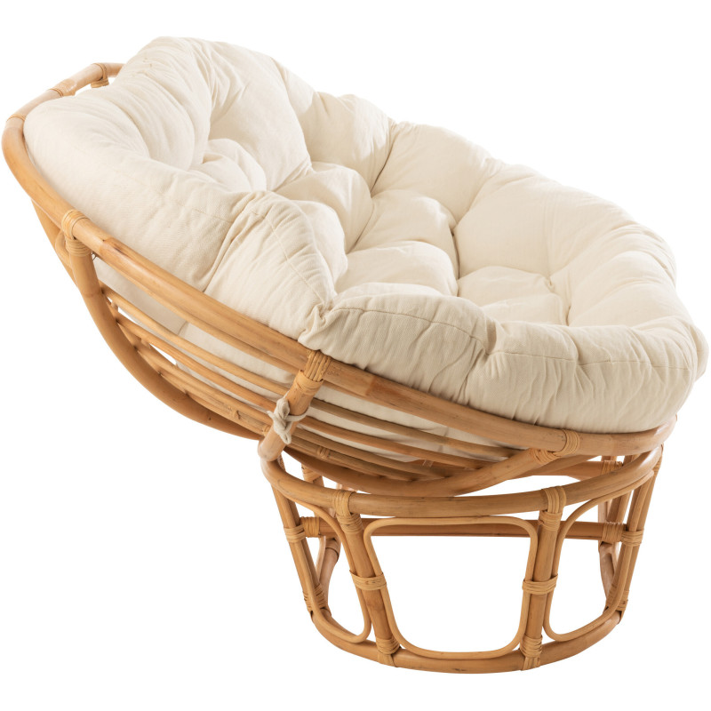 Canapé Papasan 2 places Roni en Rotin Naturel Tissu Blanc - 4