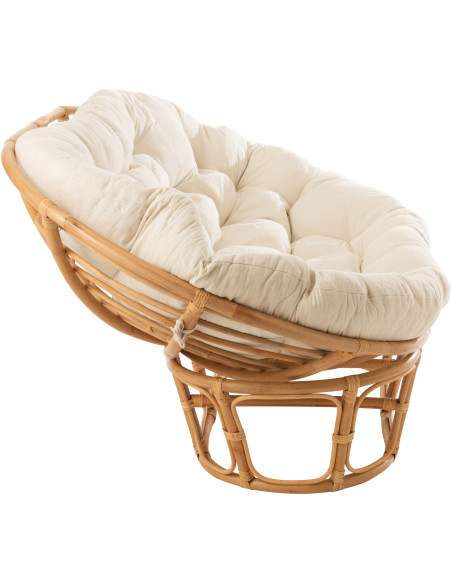 Canapé Papasan 2 places Roni en Rotin Naturel Tissu Blanc - 4