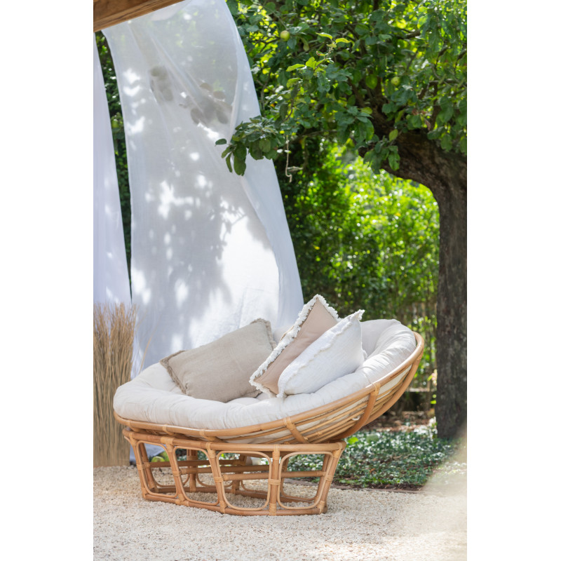 Canapé Papasan 2 places Roni en Rotin Naturel Tissu Blanc - 15