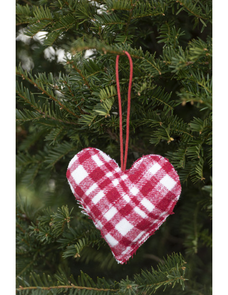 Suspension de Noël Coeur Étoile Sapin Hauteur 15 cm en Polyester Rouge Blanc Motif à carreaux (Lot de 3) - 2