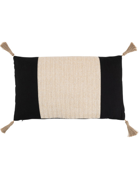 Coussin Rectangulaire Élio 50x30 en Polyester Beige Noir Motif tissé Avec pompons - 1