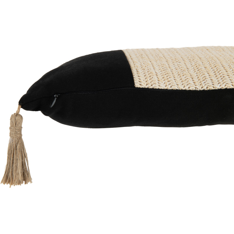 Coussin Rectangulaire Élio 50x30 en Polyester Beige Noir Motif tissé Avec pompons - 3