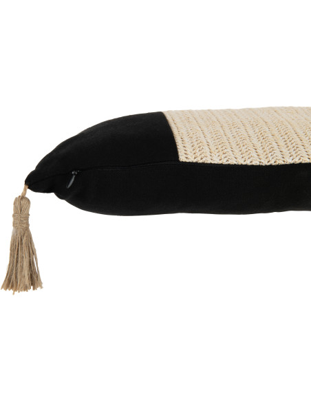 Coussin Rectangulaire Élio 50x30 en Polyester Beige Noir Motif tissé Avec pompons - 3
