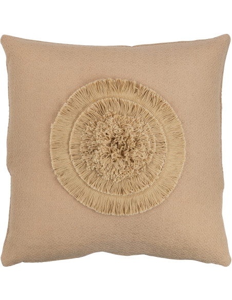 Coussin Carré Trivose 45x45 en Polyester Beige Motif cercles Avec franges - 1