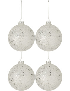 Boule de Noël XL en Verre Argenté Motif étoiles (Lot de 4) - 1