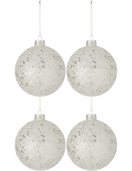 Boule de Noël XL en Verre Argenté Motif étoiles (Lot de 4) - 1