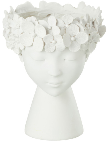 Cache-pot sur pied Visage en Résine Blanc Iris Diamètre 21 cm - 1
