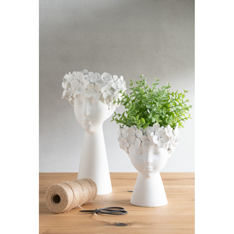 Cache-pot sur pied Visage en Résine Blanc Iris Diamètre 21 cm - 2