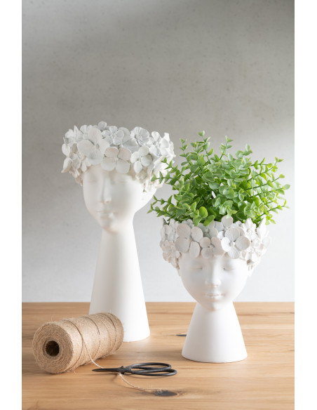 Cache-pot sur pied Visage en Résine Blanc Iris Diamètre 21 cm - 2