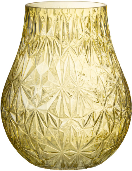 Vase Rond Nox Hauteur 30 cm en Verre Jaune - 1