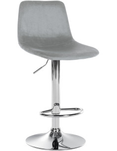 Tabouret de bar réglable moderne en Velours Gris Métal Argenté Calvin - 1