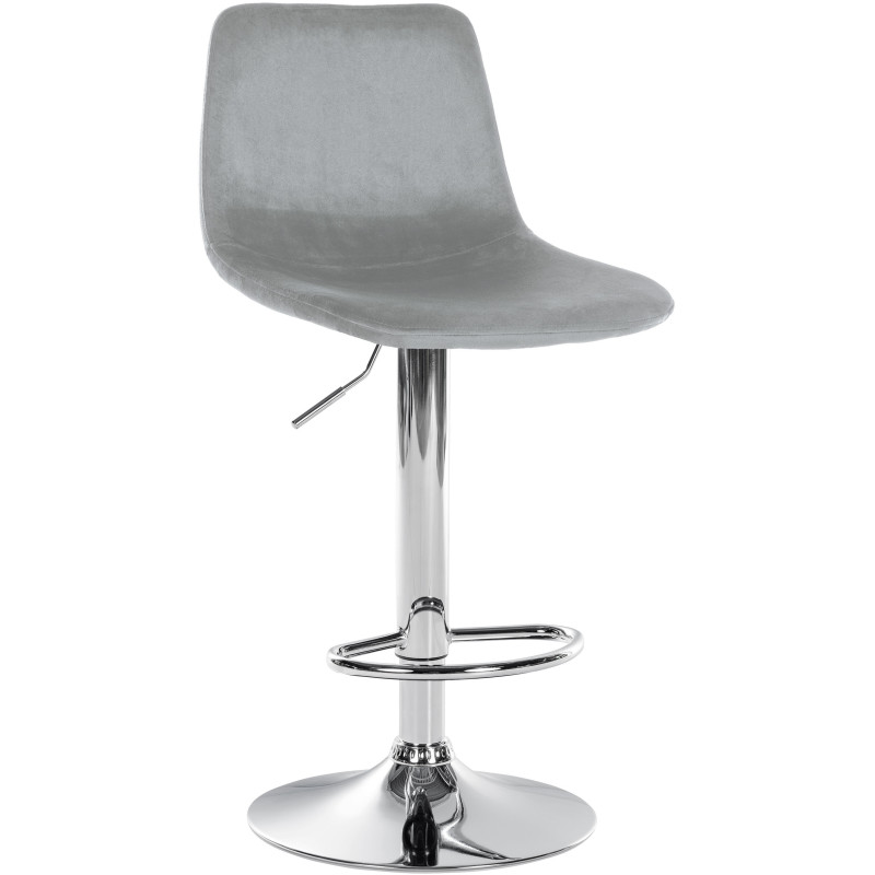 Tabouret de bar réglable moderne en Velours Gris Métal Argenté Calvin - 1