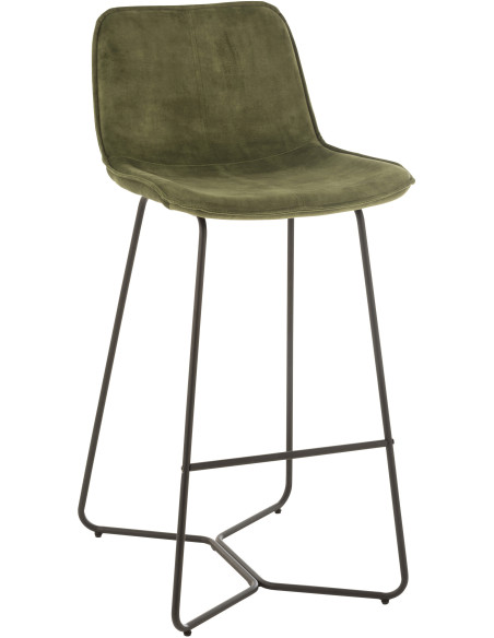 Tabouret de bar avec dossier Laurent en Tissu Vert Métal Noir - 1