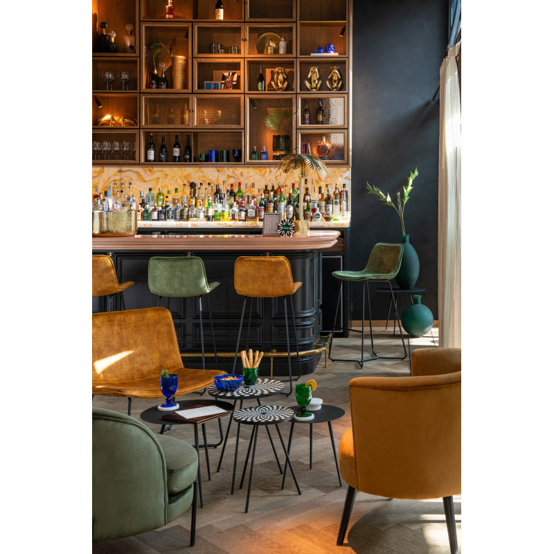 Tabouret de bar avec dossier Laurent en Tissu Vert Métal Noir - 2