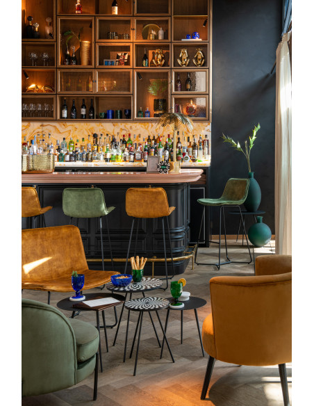 Tabouret de bar avec dossier Laurent en Tissu Vert Métal Noir - 2