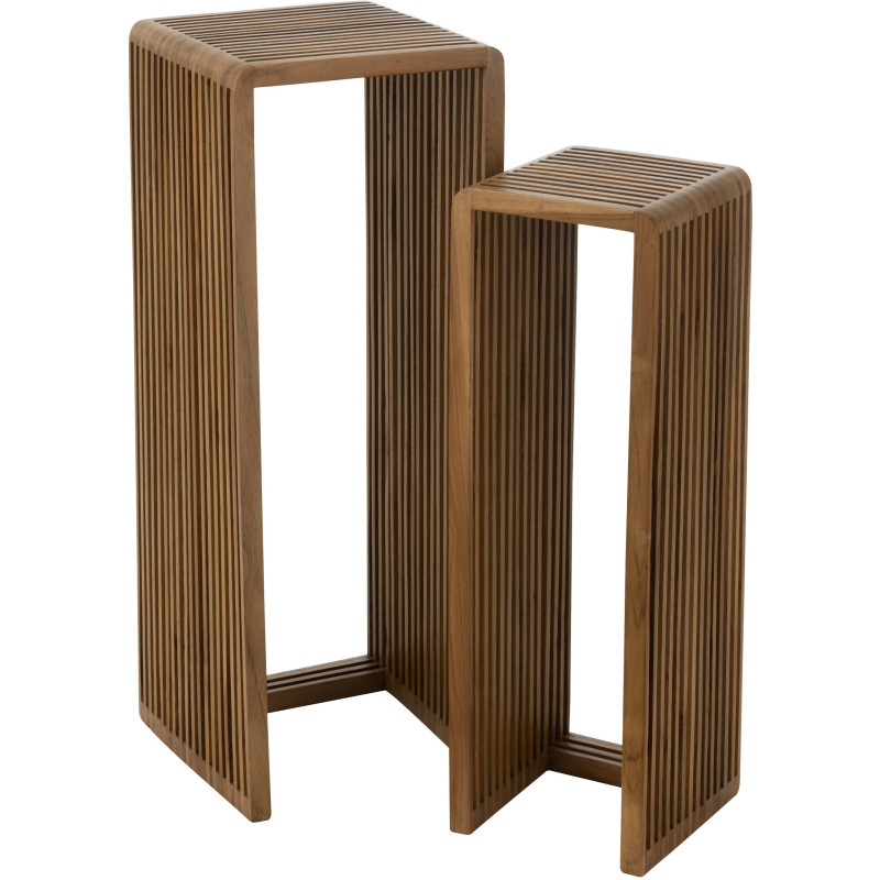 Sellette haute Gigogne Carrée en Bois de teck recyclé Naturel Octave - 1