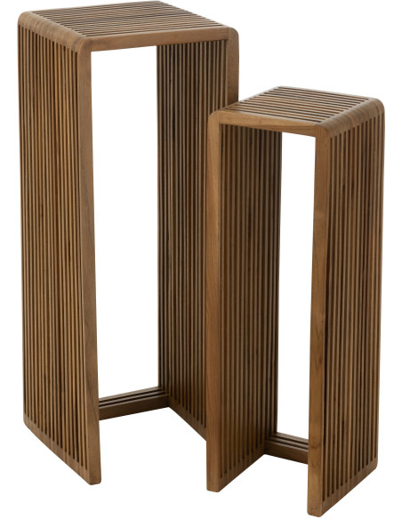 Sellette haute Gigogne Carrée en Bois de teck recyclé Naturel Octave - 1