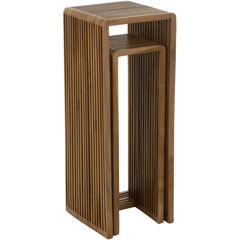 Sellette haute Gigogne Carrée en Bois de teck recyclé Naturel Octave - 9