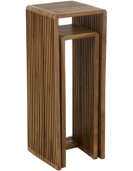 Sellette haute Gigogne Carrée en Bois de teck recyclé Naturel Octave - 9
