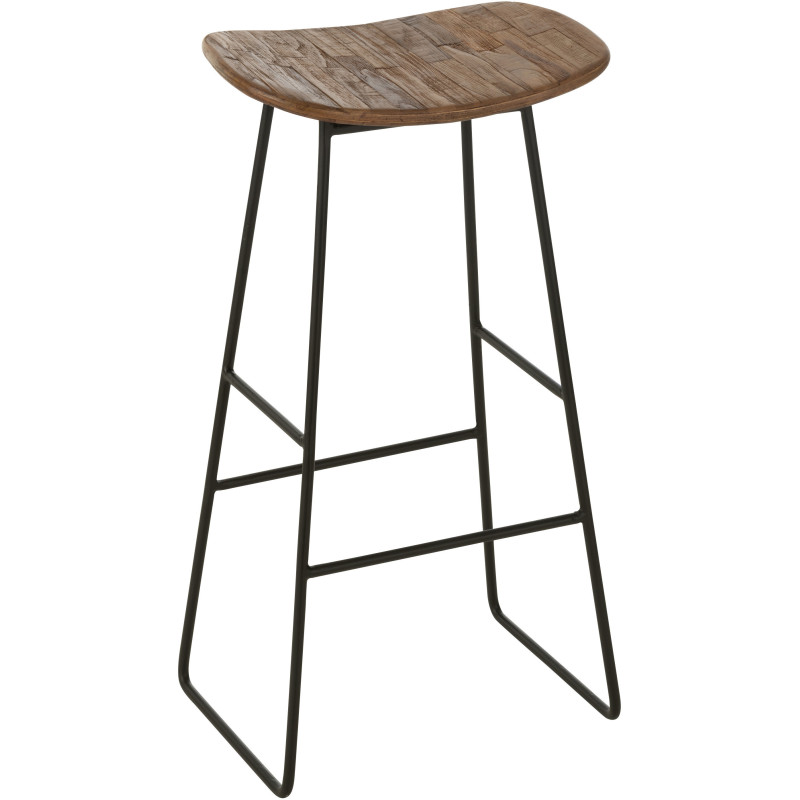 Tabouret de bar Rectangulaire en Bois de teck recyclé Naturel Côme - 1