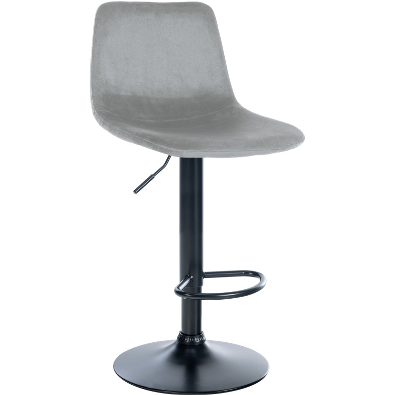 Tabouret de bar réglable moderne en Velours Gris Métal Noir Calvin - 1