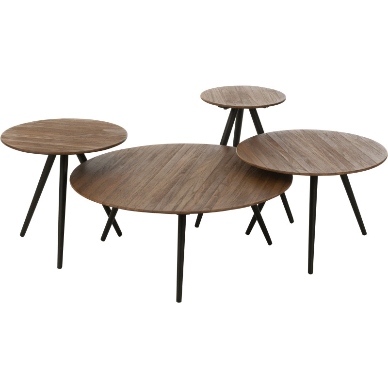 Table d'appoint Gigogne Ronde en Bois de teck recyclé Naturel Côme - 1