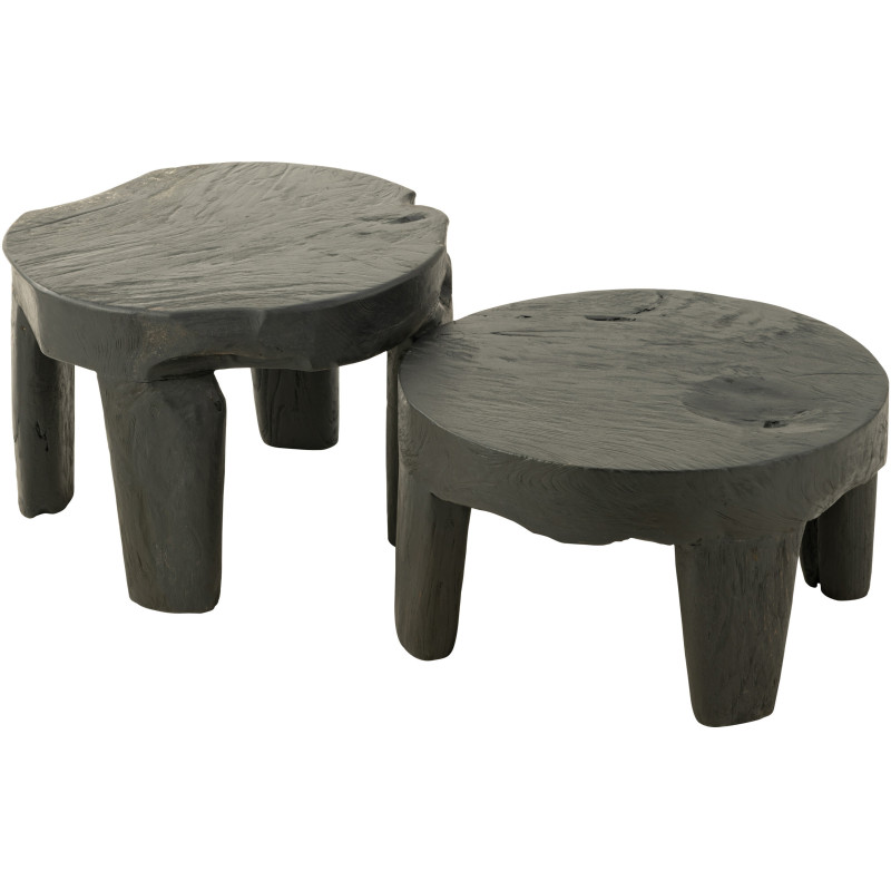Table basse Gigogne Ronde en Bois de teck Noir Maelie - 1