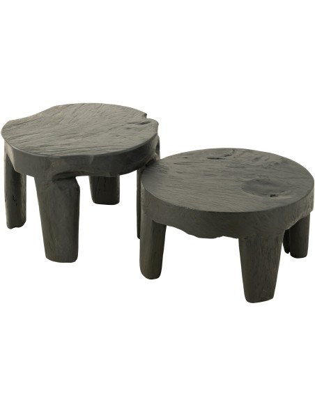 Table basse Gigogne Ronde en Bois de teck Noir Maelie - 1