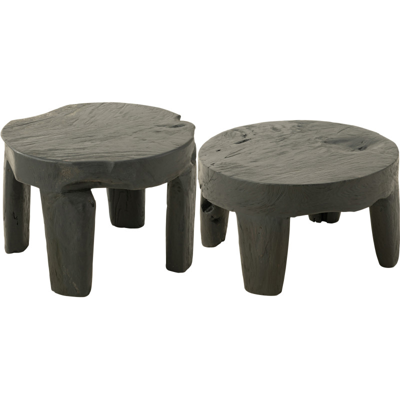 Table basse Gigogne Ronde en Bois de teck Noir Maelie - 2