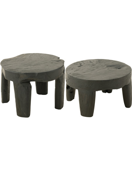 Table basse Gigogne Ronde en Bois de teck Noir Maelie - 2