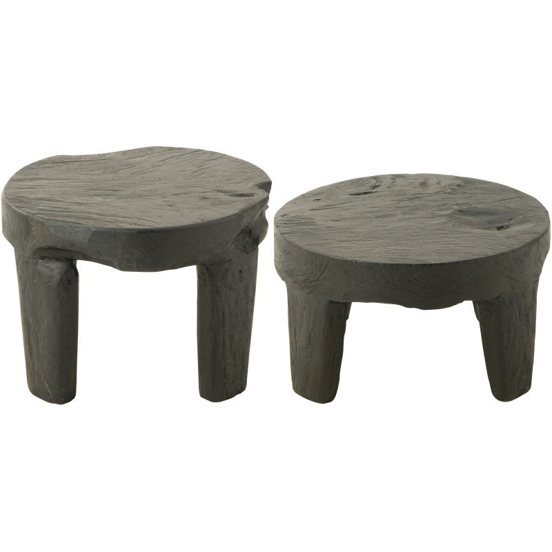 Table basse Gigogne Ronde en Bois de teck Noir Maelie - 5