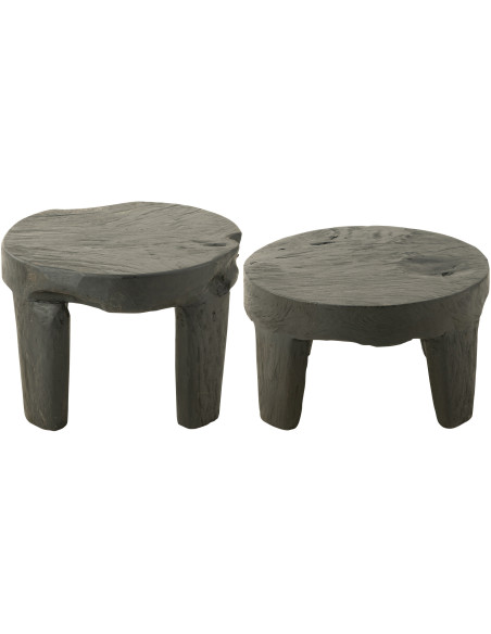 Table basse Gigogne Ronde en Bois de teck Noir Maelie - 5