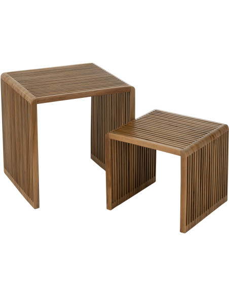 Table basse Gigogne Carrée en Bois de teck recyclé Naturel Octave - 1