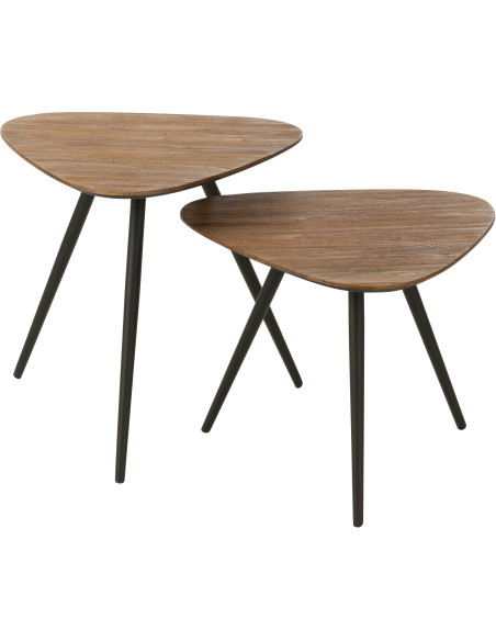 Table d'appoint Gigogne Triangulaire en Bois de teck recyclé Naturel Côme - 1
