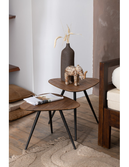 Table d'appoint Gigogne Triangulaire en Bois de teck recyclé Naturel Côme - 2