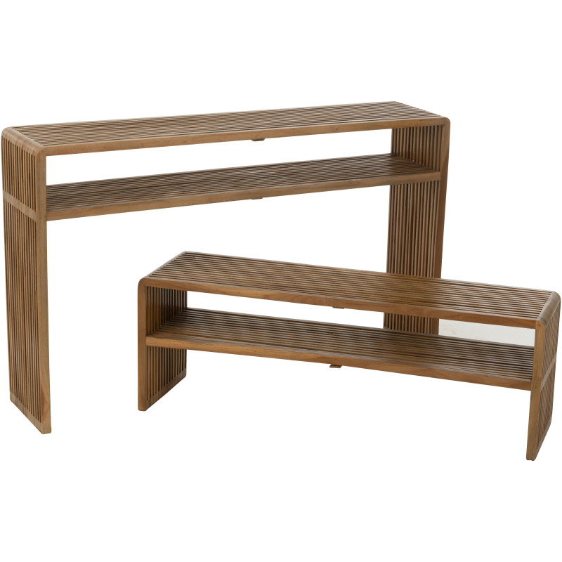 Console Gigogne Rectangulaire 1 étagère en Bois de teck recyclé Naturel Octave J-Line - 1