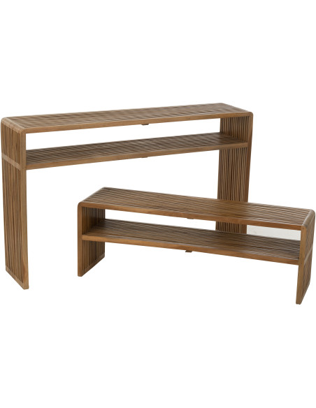 Console Gigogne Rectangulaire 1 étagère en Bois de teck recyclé Naturel Octave J-Line - 1