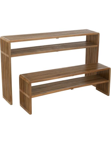 Console Gigogne Rectangulaire 1 étagère en Bois de teck recyclé Naturel Octave J-Line - 7