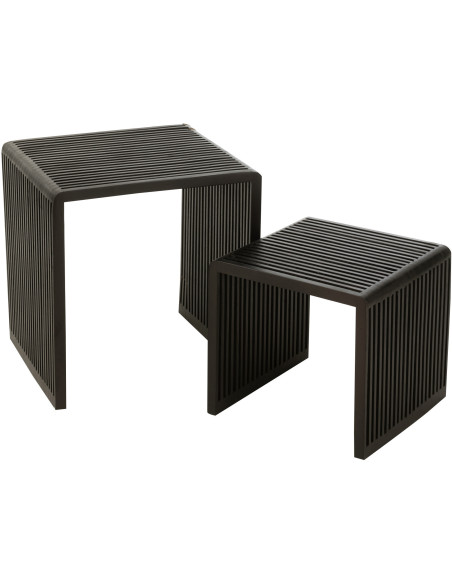 Table basse Gigogne Carrée en Bois de teck recyclé Noir Octave - 1