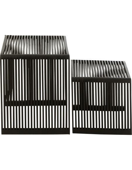 Table basse Gigogne Carrée en Bois de teck recyclé Noir Octave - 3