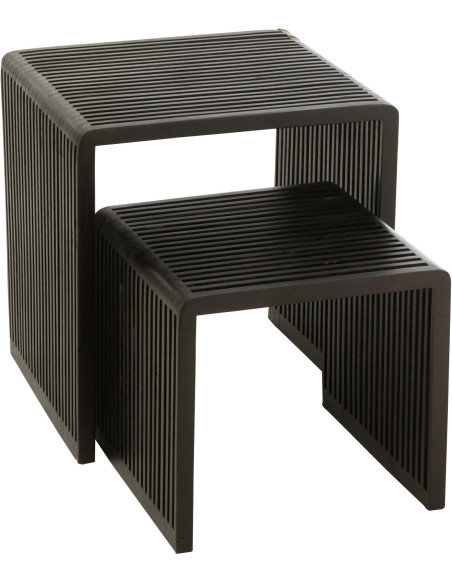 Table basse Gigogne Carrée en Bois de teck recyclé Noir Octave - 7