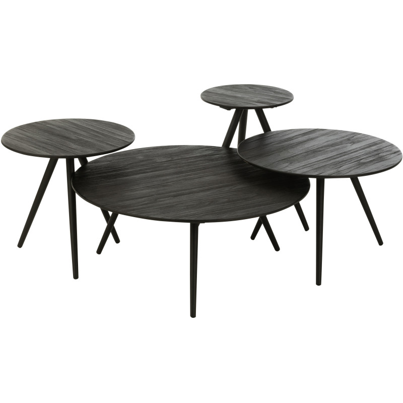 Table d'appoint Gigogne Ronde en Bois de teck recyclé Noir Côme - 1