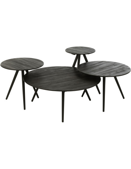 Table d'appoint Gigogne Ronde en Bois de teck recyclé Noir Côme - 1